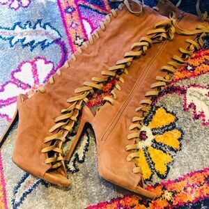 EUC ANGL Liliana Vegan Knee High Lace Up Booties 7.5